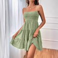 thumbnail image 2 of JIRNDf Robe d'Été pour Femmes Tendance 2025 Courte Unie Ourlet à Volants Courte Sans Manches Mini Aguichant Robes d'Été pour Femmes Robe Bohème Vert P, 2 of 5