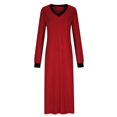 thumbnail image 3 of AherBiu Pyjamas pour Femmes à Manches Longues, Chemises de Nuit à Col en V Fendu, Vêtements de Nuit Confortables, Robes Longues avec Poches, 3 of 6