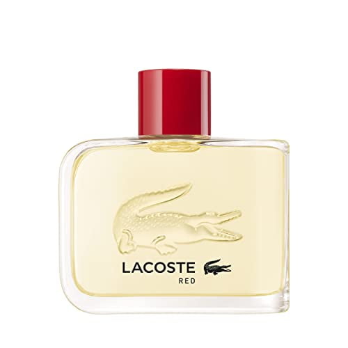 LACOSTE Red Style In Play by LACOSTE Eau de Toilette pour Hommes 75 ml. une Bouteille Rectangulaire en Verre avec un Bouchon Rouge, Présentant l'Emblématique logo crocodile LACOSTE Embossé à l'Avant. le Parfum Est Décrit comme un Parfum Boisé Dynamique avec des notes de Pomme Verte, de Pin et de patchouli, Conçu pour les Hommes Actifs et Tenaces.