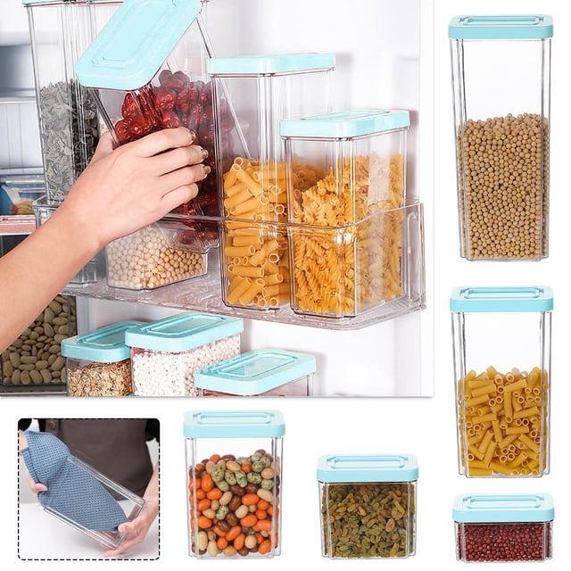 Cagogo under $5 4Pcs Food Container, Airtight Food Storage Containers Set, Plastic Kitchen Pantry Organizers, Cereal Flour Storage Jars, Food Grade Kitchen Containers, Dry Food Storage