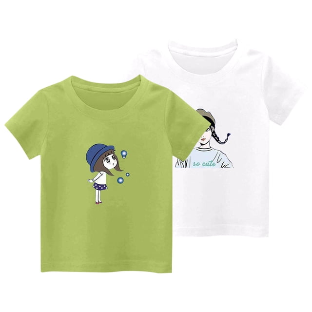 Tauxra T-Shirts à Manches Courtes pour Garçons et Filles, Lot de 2, pour Enfants de 3 à 14 Ans, Mélange de Coton, Col Ras du Cou, Hauts d'Été, T-Shirts Graphiques Doux pour Jeunes, Ensemble Multicolore, Tenue Décontractée pour Jouer