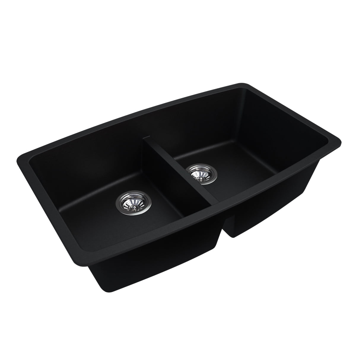 A&E Bath and Shower Bluva 33 In. Granite Double Bowl Kitchen Sink In Black