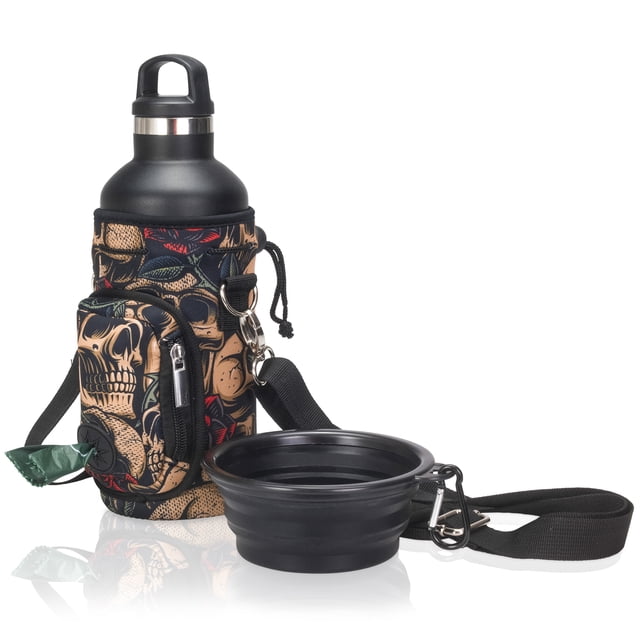 Made Easy Kit Water Bottle Carrier with Pocket for Dog Poop Waste Bags and Adjustable Padded Shoulder Strap