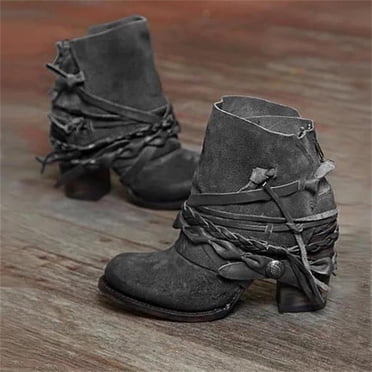 EGNMCR Ankle Boots for Women Women's Casual Solid Color Shoes Thick Heel Round Head Boots Side Zipper Boots