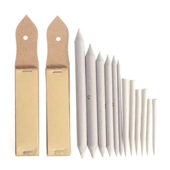 KAKOWELY 12pcs Blending Stumps and Tortillions Set with 2pcs Sandpaper Pencil Sharpener for Student Sketch Drawing,3.94"X0.98"X0.12"