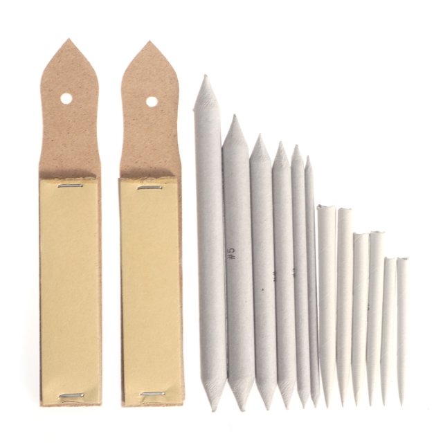 Shisuyan 12pcs Blending Stumps and Tortillions Set with 2pcs Sandpaper Pencil Sharpener for Student Sketch Drawing