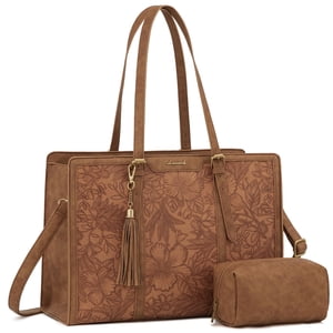 LOVEVOOK Laptop Bag for Women Vintage Leather Work Tote 15.6 inch Large Capacity Computer bag with Clutch Purse for Office, Travel, Casual
