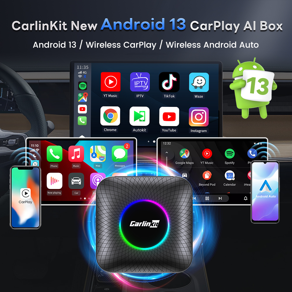 Carlinkit AI Box Android 13 - Wireless CarPlay Adapter, 8GB+128GB