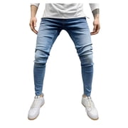 Fengqque Men's Ripped Jeans Slim Fit Skinny Stretch Jeans Pants Blue XXL(XXL)