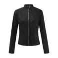 thumbnail image 3 of Qertyioot Femmes Mode Veste à Revers Motard Manteau Fermeture Éclair Biker Court Punk Hauts Courts, 3 of 6