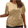 thumbnail image 1 of Timegard Womens Tops Plus Size Side Ruched Drop Shoulder Crewneck Short Sleeve Workout Top Comfy Casual, 1 of 6
