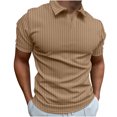 thumbnail image 1 of Dvkptbk Homme Décontracté Uni Col Rabattu Chandail à Rayures Haute Élasticité Manches Courtes Blouse, 1 of 7