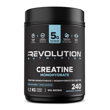Revolution Nutrition, Monohydrate de créatine 1.2kg, pur non aromatisé, augmente la performance musculaire, stimule l'énergie et favorise la récupération, 240 portions