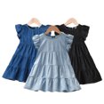 thumbnail image 2 of Qudderr Robe Décontractée en Denim pour Filles Bébé, Manches à Volants, Robe en Jean pour Filles 2-9 Ans, Robe d'Été à Col Rond pour Filles, 2 of 9