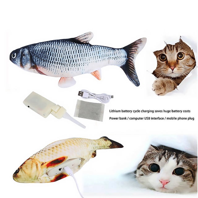 Jouet pour Animal Poisson Électrique Mobile Réaliste en Peluche Simulation Poisson Qui Remue Jouet à Taper pour Animal Drôle Interactif Animaux