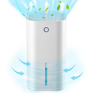 22.5W Déshumidificateurs 28 oz (850 ml) Petit déshumidificateur avec bleu LED Design anti-dumping léger Portable Calme adapté aux salles de bains/sous-sol de la maison/RV/chambres à coucher/Chambres Wh