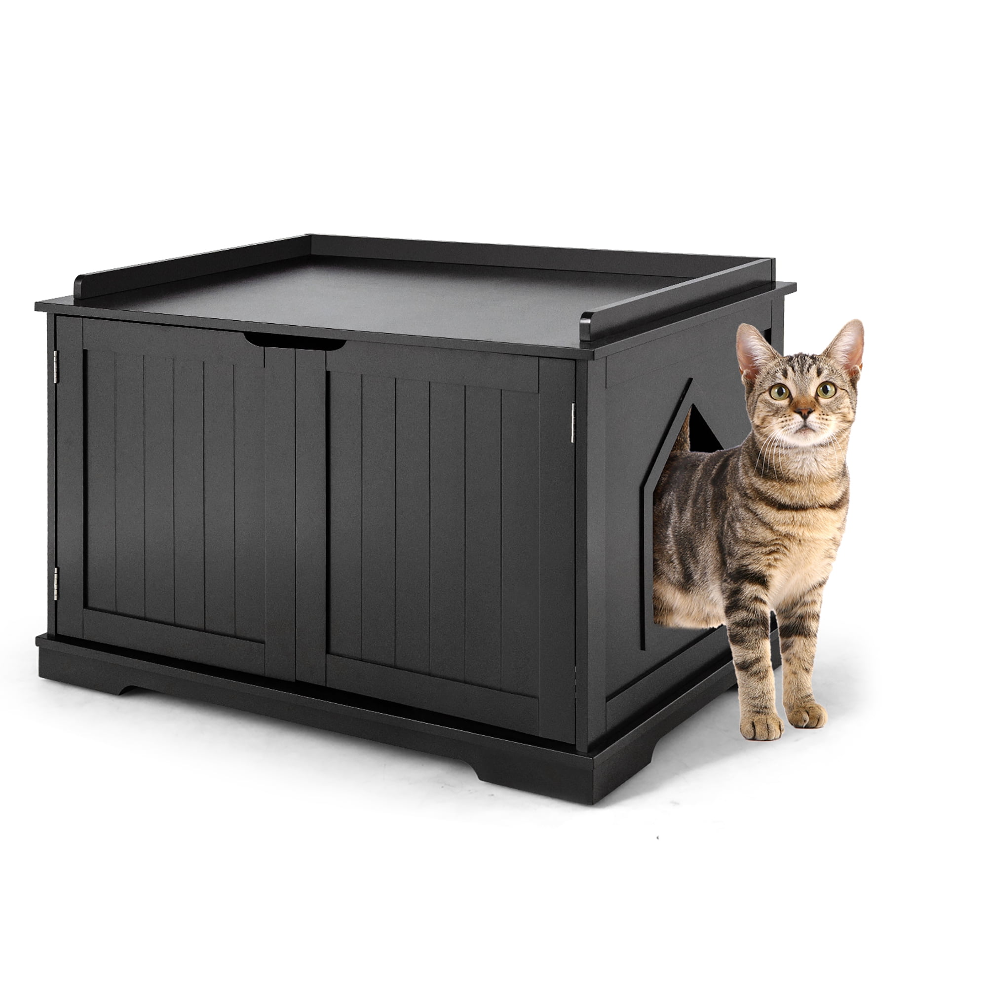 Costway Meuble pour Litière de Chat Banc de Rangement pour Salle de Bain