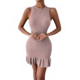 thumbnail image 1 of Diconna Women Knitted Mini Dress, Sleeveless Crew Neck Ribbed Ruffled Bodycon Dress Summer Fitted Dress, 1 of 7