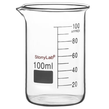 StonyLab 100ml Borosilicate Glass Beaker Low Form Griffin Measuring Cup Spout Heat Resistant 1 Pack