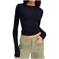 thumbnail image 2 of AherBiu Womens Tops Fall Long Sleeve Crewneck Basic Layering Cropped Tops Slim Tight Stretchy Tshirts, 2 of 5