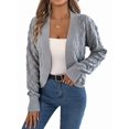 thumbnail image 1 of Cardigan Sweaters for Women Crochet Open Front Short Jacket Fall Winter Lantern Sleeve Cover Up Grey S, 1 of 10