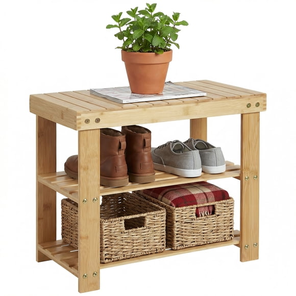 Sturdy Shoe Rack Bench for Entryway – Wooden Hallway Organizer with Storage and Seating – Modern Mudroom Furniture – Natural Finish