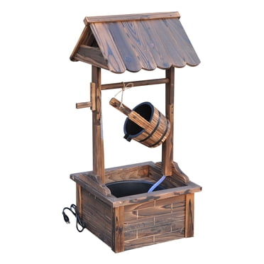 Outsunny Outdoor Wooden Waterfall Fountain with Electric Pump, Carbonized