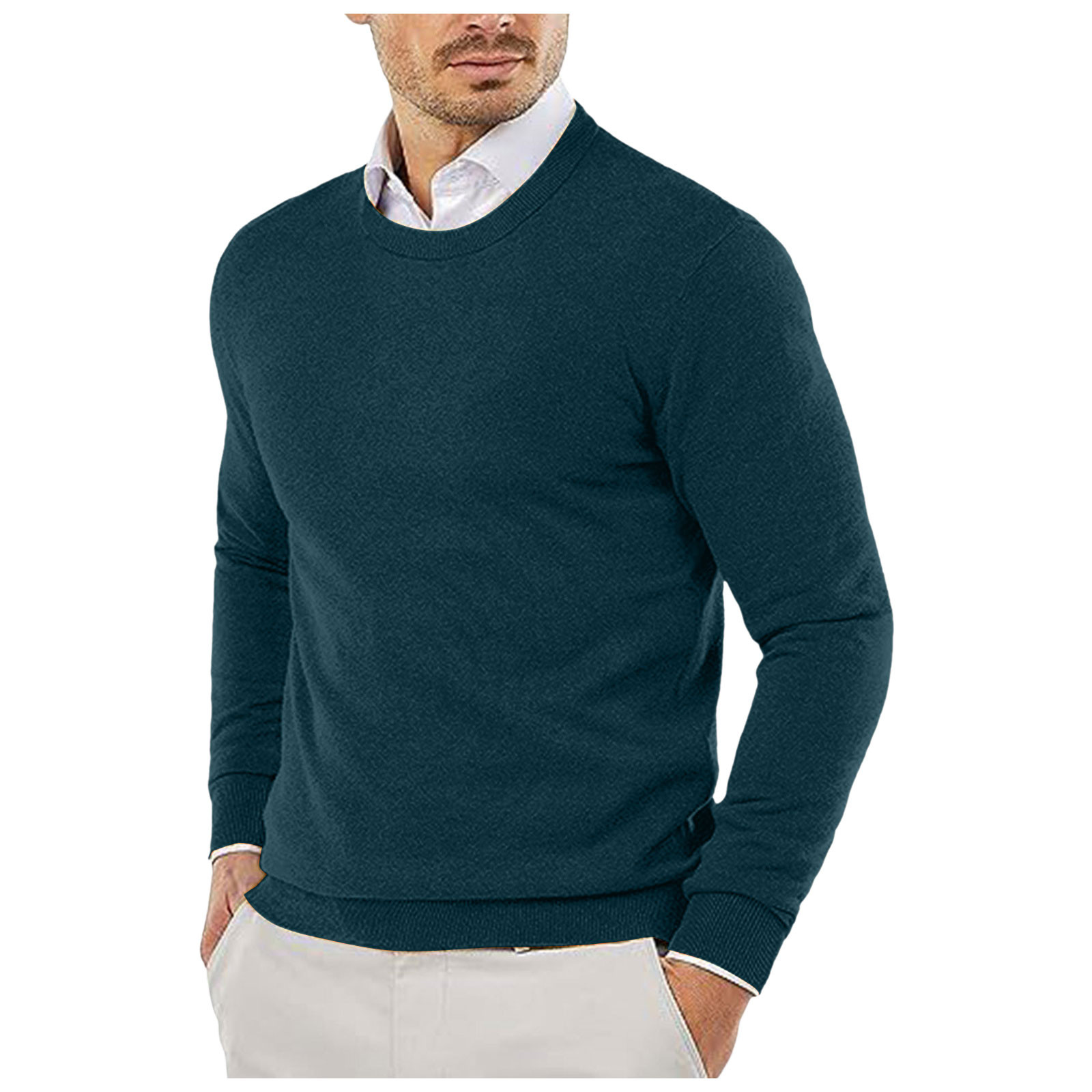 LUOGENLI Mens Sweater Zip ups Male Autumn and Winter Smooth Comfortable Lightweight Drapey Soft Skin Friendly Textured Slim Fitting Round Neck Long Sleeved Mens Sweater Zip ups Dark Blue Size XXL