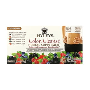 Hyleys Tea, Colon Nettoyez, Collection de Thés assortis, Sans caféine, 42 Sacs à thé enveloppés en feuilles, 0.05 oz (1.5 g) Chacun