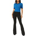 thumbnail image 2 of Unique Bargains Haut Ajusté en Tricot pour Femmes Col Rond Contraste Couleur Manches Courtes Pull Bleu TG, 2 of 6