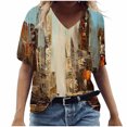 thumbnail image 1 of Birdeem T-Shirt à Col en V pour Femmes, Mode Décontractée, Grande Taille, Imprimé de Fleurs Pittoresques, 1 of 1