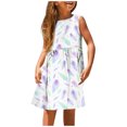 thumbnail image 1 of PMVFHDE Robe d'Été Fleurie pour Filles / Col Rond Sans Manches Robe Décontractée / Tenue Légère de Plage et de Vacances pour Tout-Petits à Préados Violet,5-6, 1 of 5