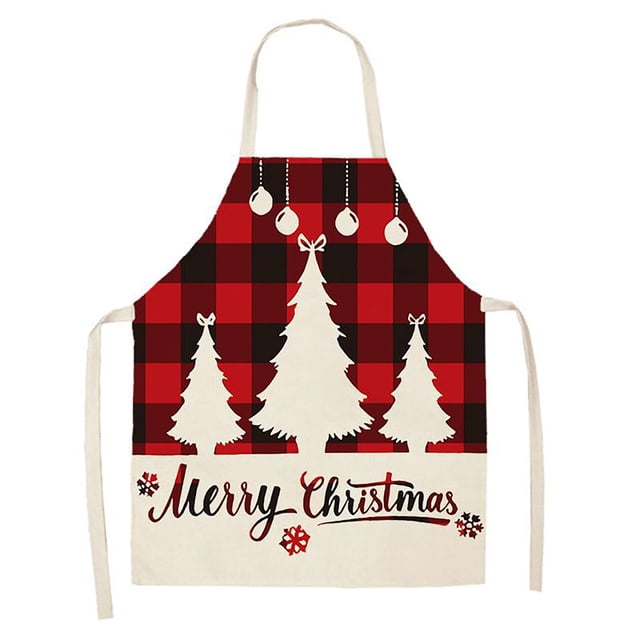 Oleegame 1PC Pretty Apron Christmas Kitchen Cooking Aprons Plaid Aprons Adjustable Buffalo Plaid Baking Apron