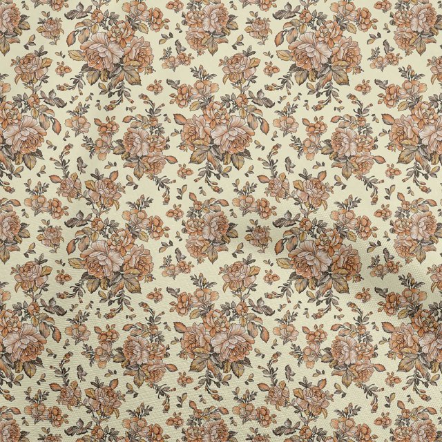 oneOone Velvet Light Yellow Fabric Florals Craft Projects Decor Fabric Printed By The Yard 58 Inch Wide