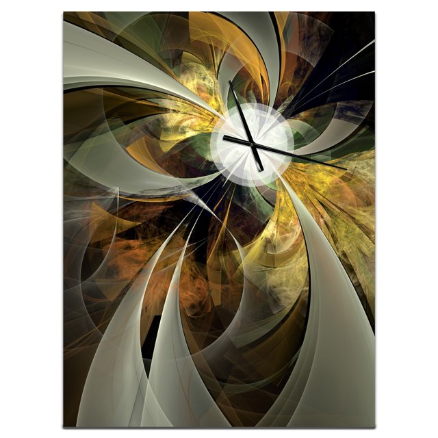 DesignArt Horloge Murale Grande Fleur Fractale Dorée Symétrique