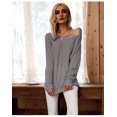 thumbnail image 4 of Chandail en Tricot à Épaules Dénudées à Manches Longues pour Femme, Coupe Ample, Uni, 4 of 6