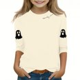 thumbnail image 2 of MKOSPLRT Chandails d'Halloween pour Enfants 3-12 Ans Garçons Filles T-Shirts Graphiques à Manches 3/4 Col Ras du Cou Coupe Ample Hauts Mignons Fantômes Citrouille T-Shirts, 2 of 4