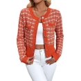 thumbnail image 2 of Femmes - Blazer à Carreaux Chic Décontracté Cardigan à Boutons devant Col Ras du Cou Manches Longues Vestes en Tricot Texturé Orange-Rouge P, 2 of 9