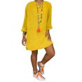 thumbnail image 1 of MAWCLOS Robes Mini pour Femmes Col en V Robe Courte Couleur Unie Aguichant Vacances Manches Longues Jaune 5TG, 1 of 2