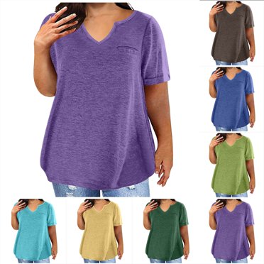 QIPOPIQ T-Shirt à Manches Courtes à Col en V pour Femmes (Offert en Grande Taille) Liquidation