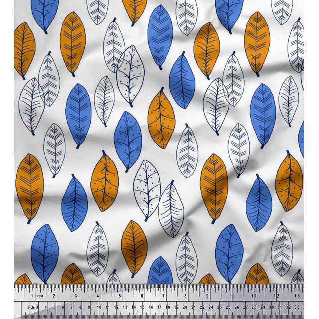 Soimoi Silk Fabric Leaves Block Print Fabric by The Yard 42 Inch Wide