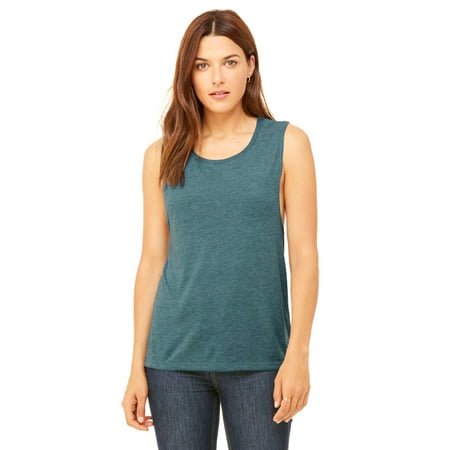 Bella Canvas Womens Flowy Scoop Blended Muscle Tank, L, Heather Deep Teal
