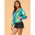 thumbnail image 3 of INSPIRE CHIC Women's Shiny Long Sleeve Zipper Hooded Metallic Jacket, 3 of 6
