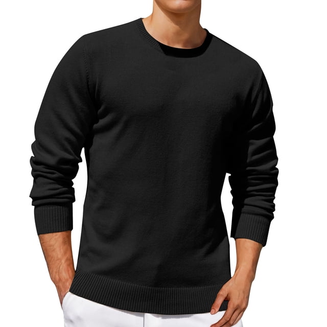 Jalioing Men's Crew Neck Sweaters Casual Basic Long Sleeve Pullover Sweater Fall Winter Solid Color Knit Shirts
