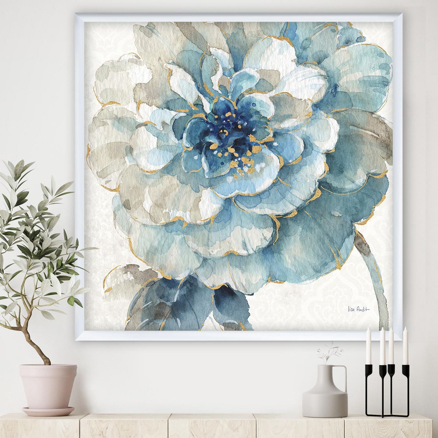 Designart Indigold Gold Country Flower Art mural encadré