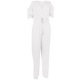 thumbnail image 3 of Penkiiy Combinaisons pour Femmes Mode Pantalons Larges Unis Manches Courtes Col en V Combinaisons Blanches P Combinaisons, 3 of 5
