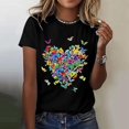 thumbnail image 2 of JIRNDf Hauts d'Été pour Femmes T-Shirts Tendance Décontractés Col Rond Manches Courtes Imprimés Stylés Confortables Mignons T-Shirts Graphiques pour Femmes Chemises Noir P, 2 of 4