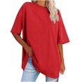 thumbnail image 1 of Plebaso T-Shirts Surdimensionnés pour Femmes 2025 Manches Courtes Hauts Amples Col Rond Décontracté Uni T-Shirts Basiques pour Femmes, 1 of 5