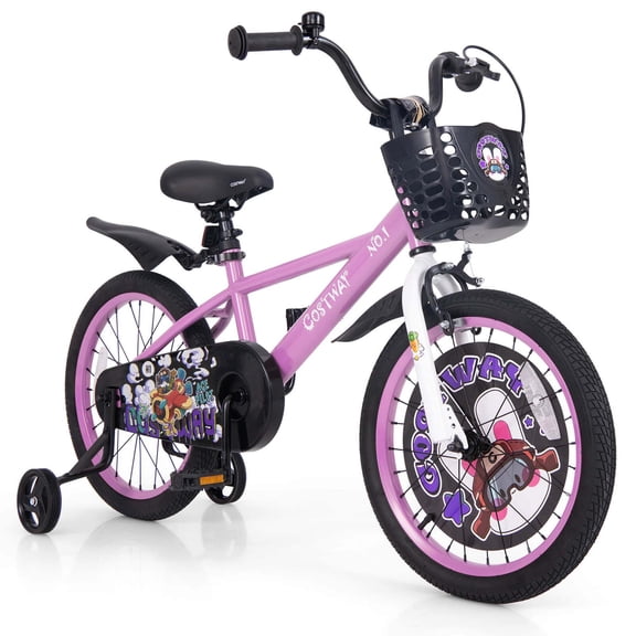 Costway 18" Kid's Bike for 4-8 with Height-Adjustable Handlebar & Saddle Handbrake Purple