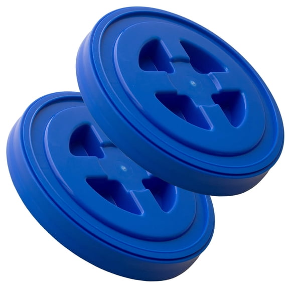 Smart Seal Replacement Lid - 2 Pk Blue - Easy Screw Top Pail Lid For 3.5 5 6 & 7 Gallon Buckets - Food Grade Commercial Storage Container Paint Brine Cat & Dog Food More